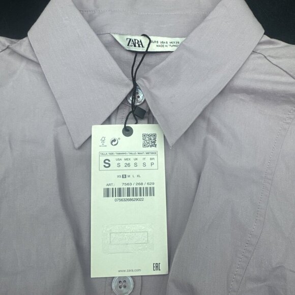 Zara Voluminous Purple Poplin Shirt Button Front Crop Puffy Sleeve Top Sz S NEW - Picture 5 of 9